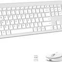 iClever Wireless Keyboard and Mouse, GK08 White Keyboard Mouse Combo, Ergonomic, Quiet, Full Size Design with Number Pad, 2.4G Connection for Mac, Windows and Computer (Silver)