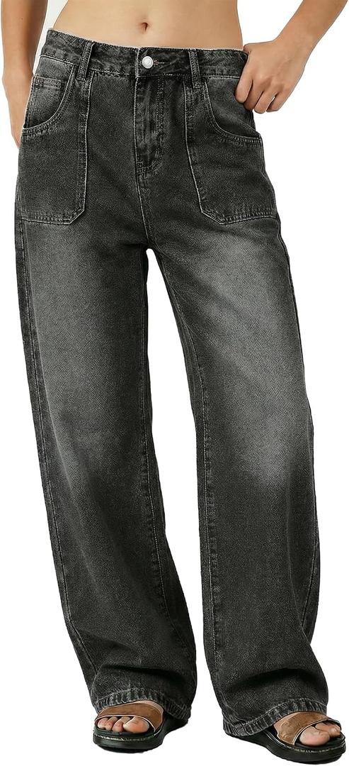 EMMIOL Baggy Jeans Women High Waisted Wide Leg Jeans (L)