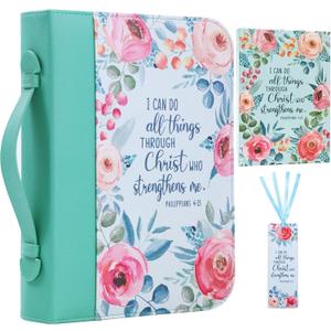 Faithful Hers Bible Cover Case for Women 3pcs Bible Bag Set with Notebook and Bookmark Woman PU Leather Book Carrying Case for Lady Bible Case Christian Gifts for Christmas Thanksgiving Day (Light Green)