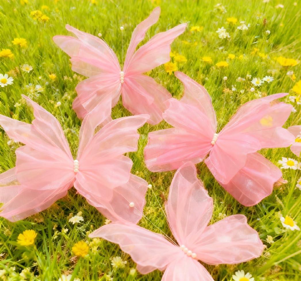 4 PCS Giant Artificial Butterfly Party Decorations 19.6inch 3D Silk Butterfly Hanging Wall Decorations for Baby Shower Decor Girls Women Birthday Party Wedding Homes Supplies (Pink)