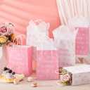 Kolldenn 30 Pack Pink Bow Birthday Party Paper Bags with Handles Kraft Gift Wrap Bags for Coquette Bow Party Favors Grocery Goody Snacks Decoration Supplies