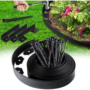 Landscape Edging Border No Dig - 40FT 2IN Tall Garden Edging Border with 40 Stakes, Plastic Garden Fence Lawn Edging Flexible for Landscaping, Flower Beds, Yard, Pathway with Connectors