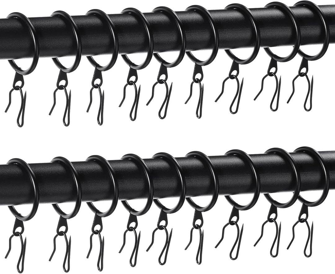 Hotop 60 Pieces 0.98 Inch Metal Drapery Curtain Rings Curtain Hanging Rings and 60 Pieces Metal Curtain Drapery Pin Hooks for Window Door Shower Curtain (Black)