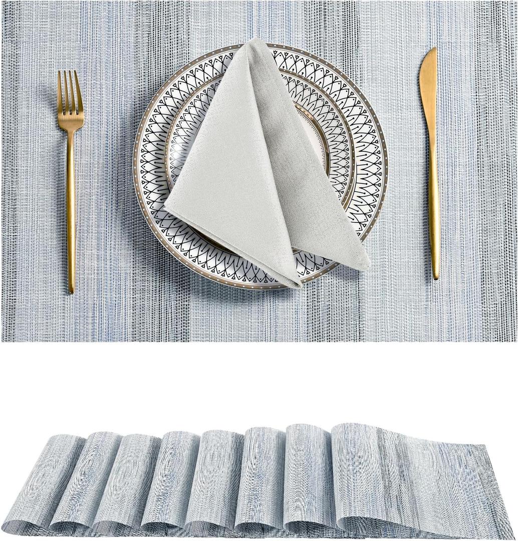 Leetaltree LightSteel Blue Placemats Set of 8 - Heat Resistant Non-Slip Place mats for Dining Table, Washable Durable PVC Vinyl Woven Table MatsLightSteel Blue, 8
