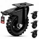 5 Inch Black Heavy Duty Caster Wheels, Dual-Lock Brake, Non-Marking Quiet Rubber Tires, 600LBS Each, 2400LBS Total, 4 Pack Industrial Caster Wheels, Ideal for Workbench, Trolley and Cabinett