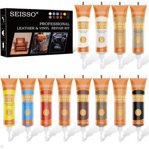 12 Colors Leather Repair Kit for Furniture, Vinyl Repair for Car Interior Seats Couch Sofa, Leather Filler Repair Scratches Fade Leather Paint for Bag Shoes, Restore PLeather, Bonded, Italian, Genuine