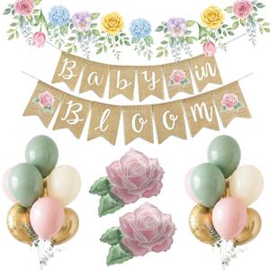 Baby in Bloom Balloon Kit - Dusty Sage Green & Pastel Pink Floral Decorations - Floral Foil Balloons & Banner Set for Girls Boho Baby Shower Spring Garden Birthday Tea Party Supplies