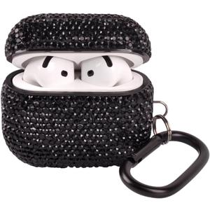 Sparkly Case Compatible with AirPods 4 Generation(2024) with Keychain,Shockproof Protective Premium Bling Rhinestone Cover Skin for AirPods 4 Charging Case (Black for 4rd)