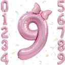 Kaemi 40 Inch Number 9 Balloon with Bow Balloons Set Large Pink Birthday Number Balloons Foil Balloons for Baby Shower 9th Birthday Party Decorations