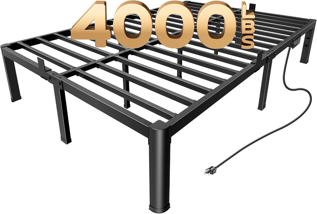 PRAISUN 4000LBS Full Bed Frame with Charging Station, 14 inch Bedframe