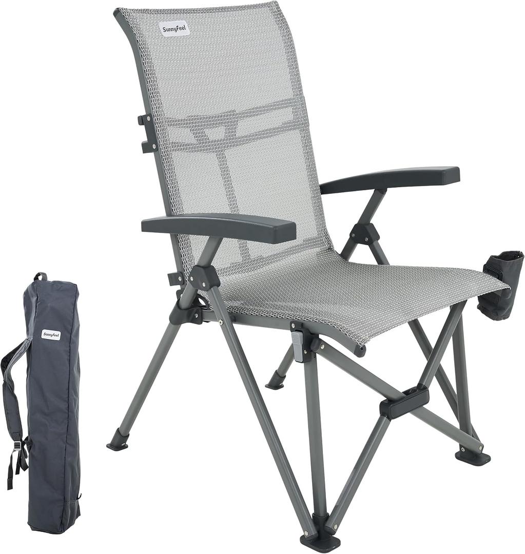 SUNNYFEEL High Back Reclining Camping Chair 500 lbs with 3-Position, Grey