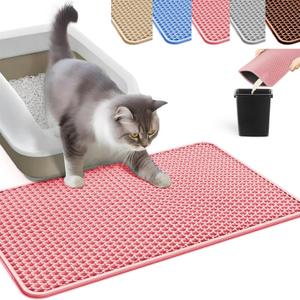 HCY&WLD Cat Litter Mat, Honeycomb Double Layer Cat Litter Trapping Mat, Waterproof Urine Proof Non-Slip, Scatter Control, Less Waste, Easier to Clean, Pink, 30" x 22"