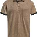 Hardaddy Men's Business Casual Golf Polo Shirt with Pocket Short Sleeve Work Shirts with Collar Stylish Summer Contrast Color Tees Tops Shirts Slim Fit Khaki 3XL (XXXL)
