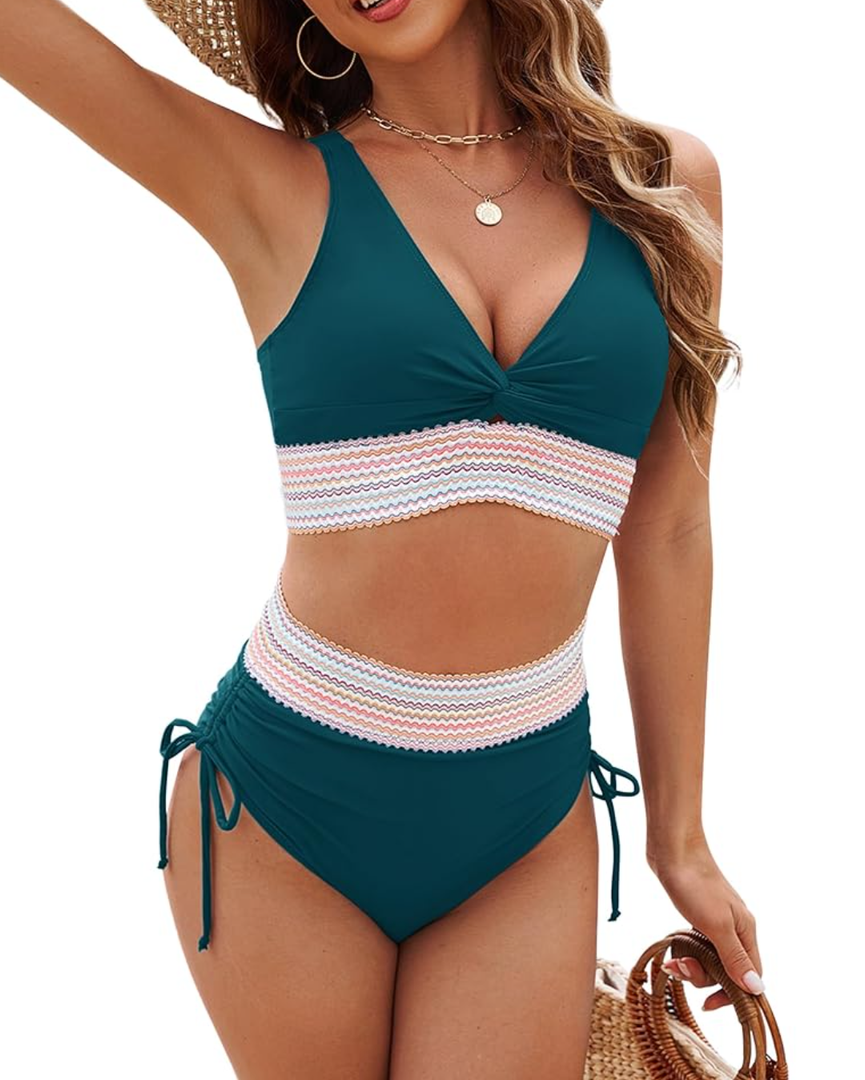 Edelqual Women High Waisted Bikini Sets Tummy Control Swimsuits Two Piece Bathing Swim Suits Summer Beach Swimwear S Size
