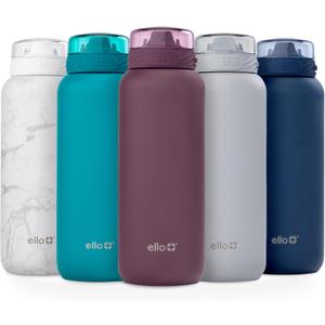 Ello Cooper 22oz Stainless Steel Water Bottle Vacuum Insulated with Straw and Carry Handle, Leak Proof Locking Lid with Soft Silicone Spout, Fits Car Cupholder, Dishwasher Safe, Figgy Pudding