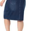 Agnes Orinda Jean Skirts for Women Plus Size Summer High Waist Knee Length Pockets Casual Stretch Midi Denim Skirts (Blue, XXL)