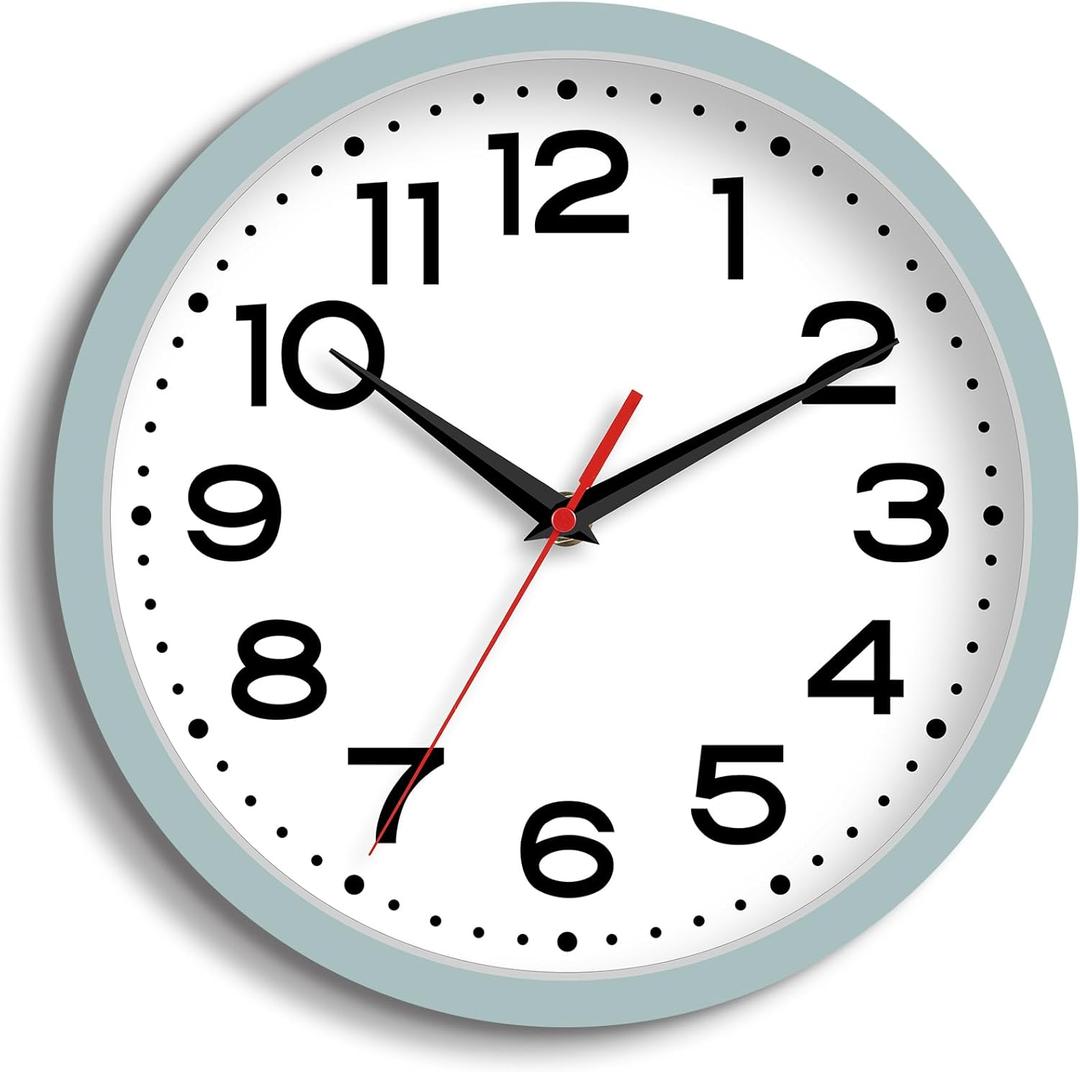 Wall Clock Silent Non-Ticking Modern Clock Battery Operated 12 Inch Small Classic Analog Decorative for Kitchen, Bathroom, Office, Bedroom, Home(Blue Gray)