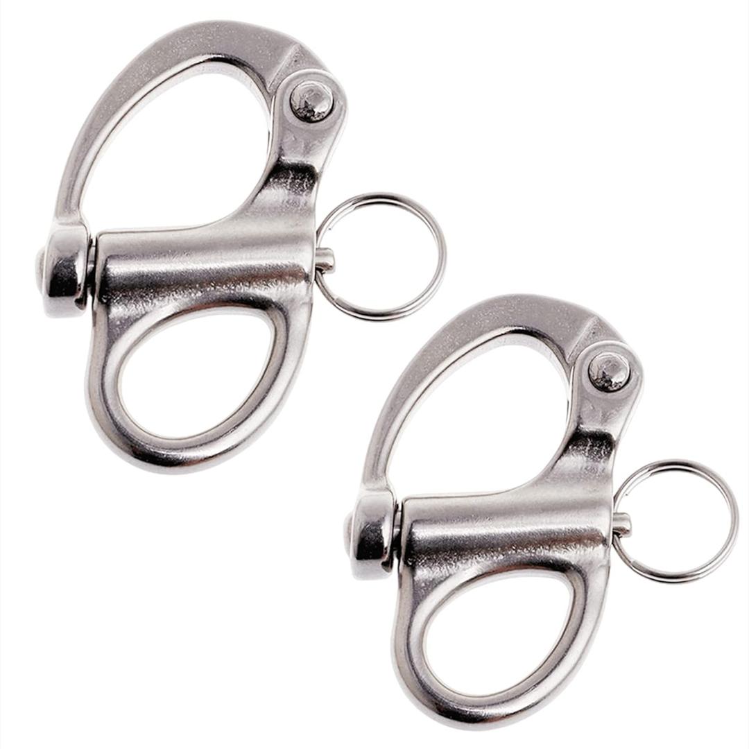 2/4 Pcs Marine 316 Stainless Steel Fixed Eye Snap Shackle, Quick Release Boat Anchor Chain Eye Jaw Swivel Stainless Snap Shackle Hook (2, 52mm)