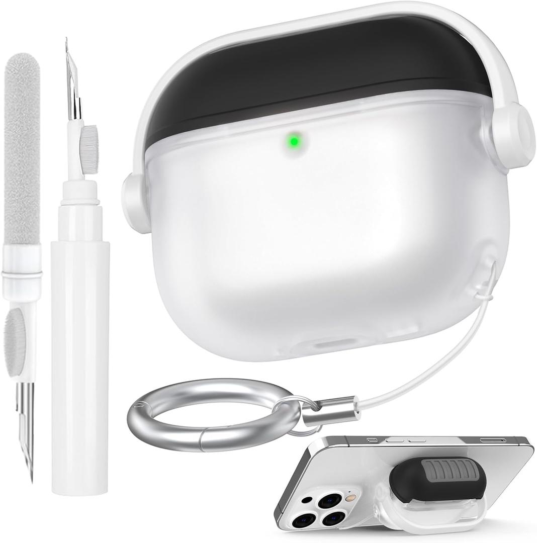 2 x AhaStyle AirPods 4 Case Cover with Secure Lock Clip, Cute Music Headset Design for AirPods 4th Generation with Cleaning Kit Soft Silicone Protective Cover Skin for Apple AirPods 4 2024 Charging Case (Dark Gray)