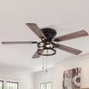 52 inch Flush Mount Ceiling Fan with Light Pull Chain, 5 Reversible Blades, Farmhouse Low Profile Crystal Lighting Ceiling Fan Chandelier for Bedroom Living Room