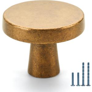 10 Pack Antique Brass Round Dresser Knobs - Vintage Retro Kitchen Cabinet Hardware for Drawers