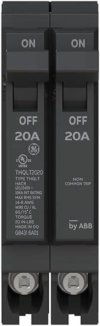 ABB Q-Line THQLT2020 Tandem Circuit Breaker  20A/1P & 20A/1P Dual Circuit Breaker for Single Slot  120/240V, 10 kAIC  Plug-in Mount  for Residential & Commercial Use