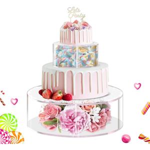 ULENDIS 2PCS Clear Acrylic Cake Stands for Dessert Table, Round Fillable Cake Box Riser with Lace Paper Doilies, Decorative Centerpiece for Wedding Birthday Party Display(8Inch, 12Inch)