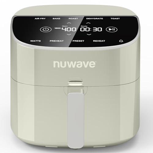 Nuwave Brio Plus 8 Qt Air Fryer, PFAS Free, New & Improved, Digital Touch Screen, Cool White Display, 50°F~400°F in Precise 5°, 5 Cook Functions, 100 Presets & 50 Memory, 3 Wattages 700, 1500, 1800