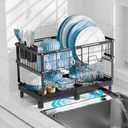 GSlife Large Dish Drying Rack - 2 Tier Dish Rack for Kitchen Counter, Expandable Capacity Dish Drainer Rack with Removable Cutlery Holder, 15.7''-20.7''L x 9.8" D x 13.4" H, Black