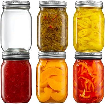 [4 Pack] 16 oz. Regular-Mouth Glass Mason Jars with Metal Airtight Lids and Bands for 1 Pint Canning, Preserving, & Meal Prep
