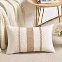 Fancy Homi Set of 1 Boho Neutral Lumbar Decorative Throw Pillow Cover 12x20 Inch for Couch Bed Sofa Chair, Modern Organic Farmhouse Home Decor, Soft Cotton Cute Accent Tan Rectangle Cushion Case (20" x 12" (Pack of 1))