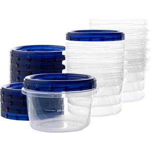 PLASTICPRO [16 oz 10 Pack] Twist Top Deli Containers Clear bottom With blue Top Twist on Lids Reusable, Stackable, Food Storage Freezer Container