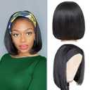 Bob 10Inch Headband Wig Human Hair Short Straight Headband Bob Wigs Glueless Wear and Go No Lace Machine Made Headband Wigs for Black Women Human Hair Black Color