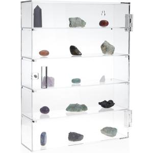 Juvale 5 Tier Acrylic Display Case for Collectibles, Mini Action Figures, and Rocks - Wall-Mount Display Cabinet - Clear, 14" Tall