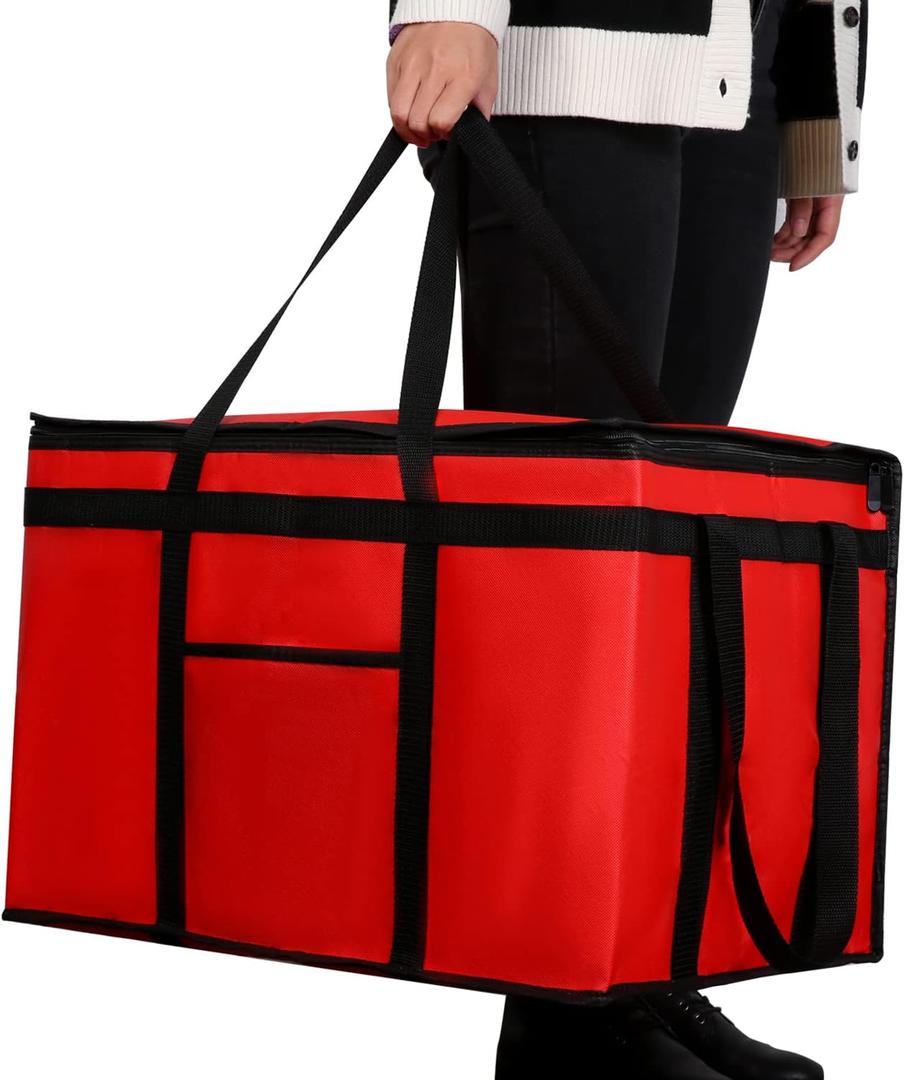 musbus Extra large XXXL Insulated Food Delivery Bag Cooler Bags Keep Food Warm Catering Therma Catering Bag for doordash 22x14x13 Cooler Bags Therma Shopper hot warming RED Pizza BLACK