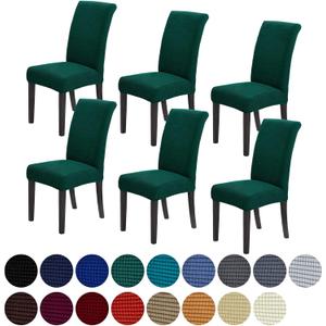Howhic Chair Covers for Dining Room Set of 6, Stretchy Dining Chair Covers, Textured Jacquard Kitchen Chair Slipcovers, Classy Decor for Home and Banquet (Hunter, 6 Pack)
