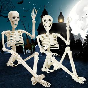 2Pcs 36" Skeleton Halloween Decorations, 3FT Realistic Full Body Movable Posable Joints Skeleton, Plastic Human Skeleton Decors for Halloween Party Haunted House Yard Supplies