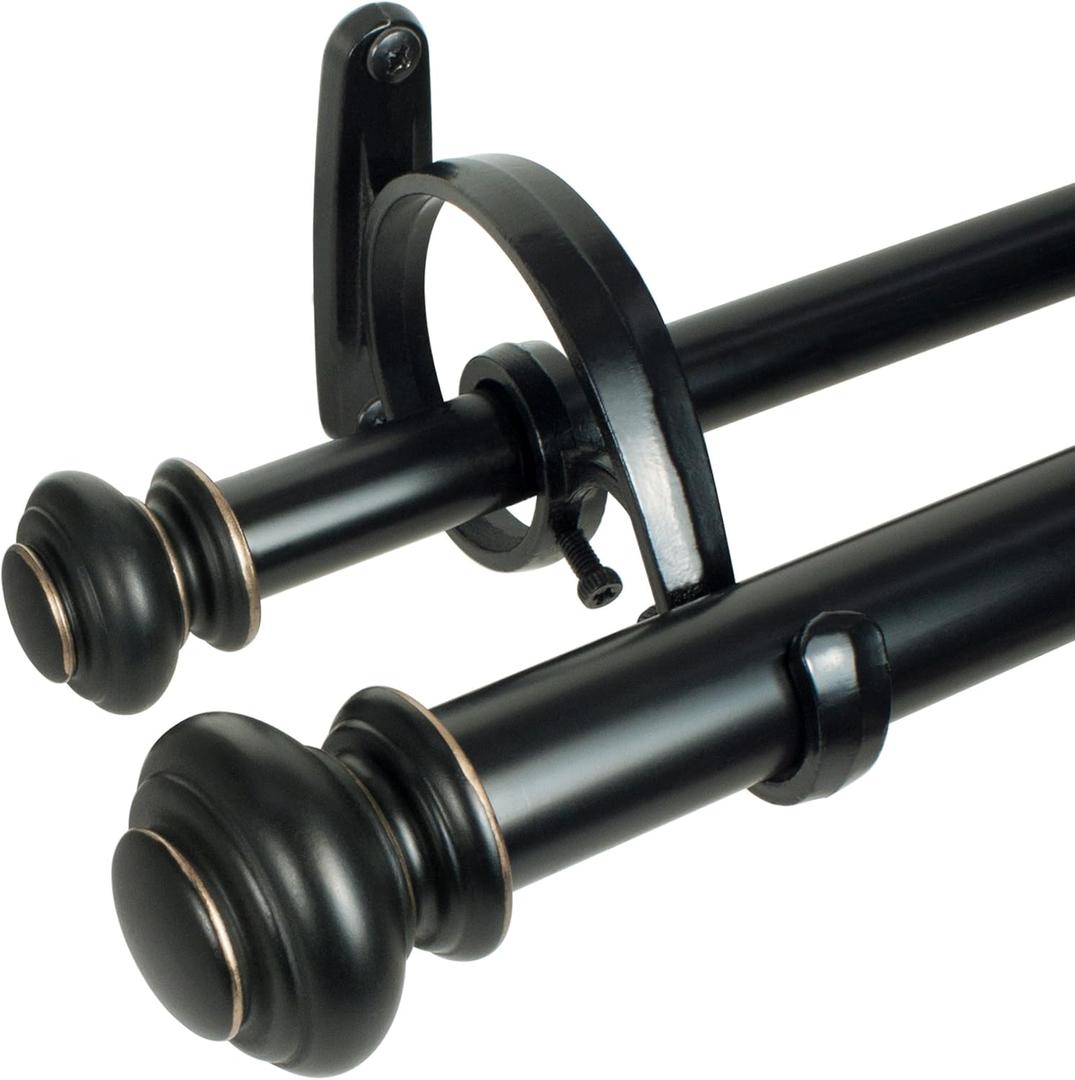 Decopolitan Urn Telescoping Double Drapery Rod Set, 72-144", Antique Bronze