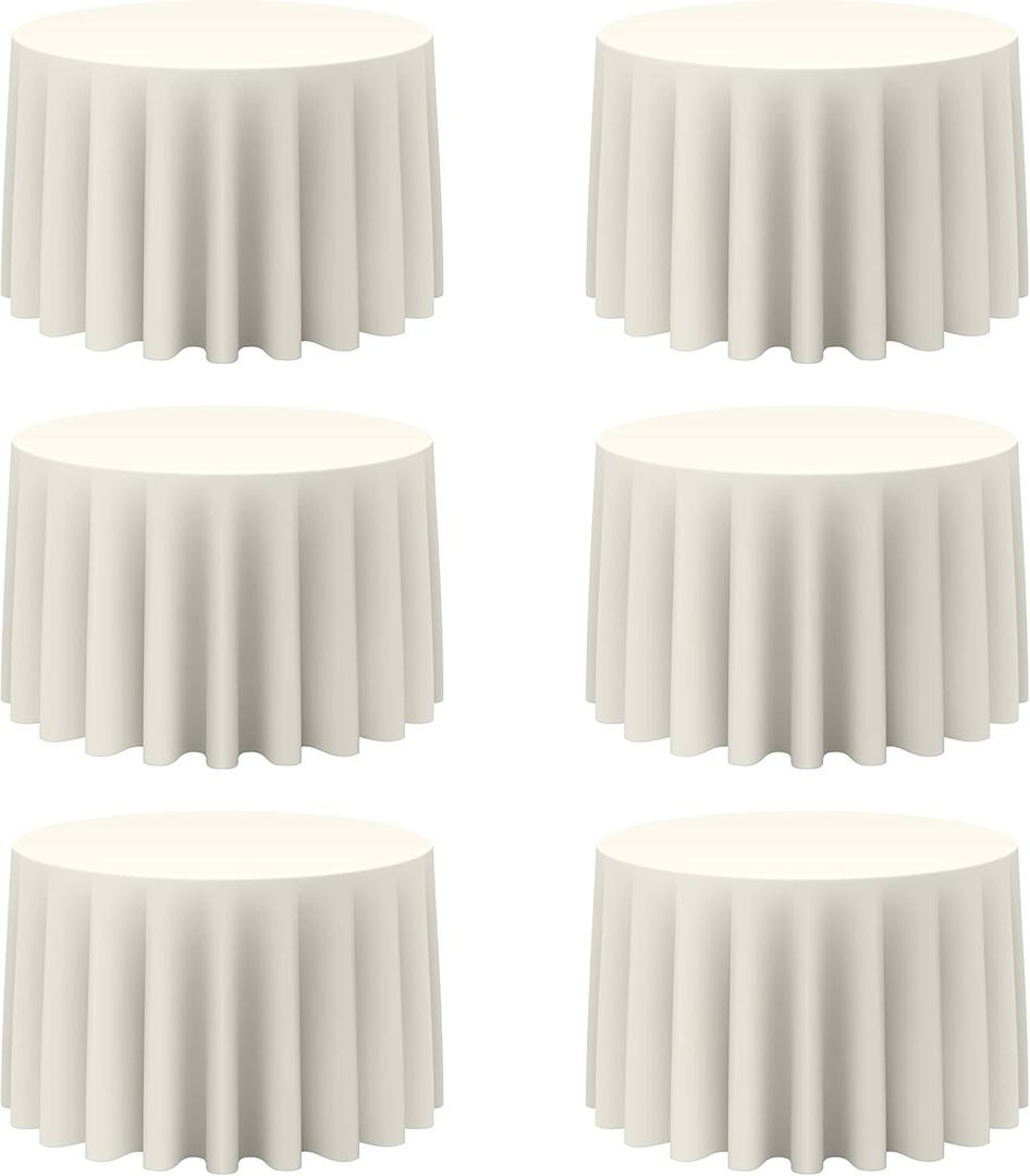 BRILLMAX 6 Pack Ivory Round Tablecloths 108 Inch - Circle Bulk Linen Polyester Fabric Washable Table Cloth Cover for Wedding Reception Banquet Birthday Party Buffet Restaurant