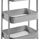 AGTEK Makeup Cart, Movable Rolling Organizer Cart, 3 Tier Metal Utility Cart, Grey (Gray)