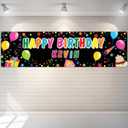 Tatuo Personalized Birthday Banner with Name DIY Colorful Happy Birthday Banner Backdrop with Alphabet Stickers Custom Name Backdrop for Outdoor and Indoor Party Decoration(Black)