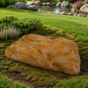 Low Profile Faux Rock Cover 30" W x 20" L x 3" H, Flat Fiberglass Landscape Rock for Well Caps, Septic Lids & Utility Concealment, Realistic Natural Texture, Natural Sandstone Brown