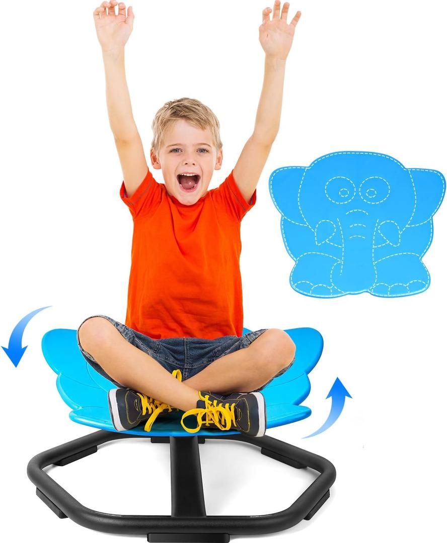 TERRAMUS Elephant Swivel Chair for Kids, 360 Spinning Seat, Toddler Sit and Spin Wobble Chair, Sensory Balance Toys, Autism ADHD Chairs, Play Equipment Relief Motion Sickness for Boys Girls (Blue)
