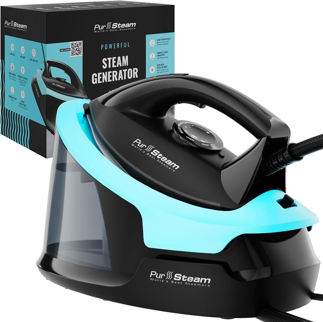 Pursteam Steam Station Max Ceramic Soleplate Steam Iron for Clothes 1500W, 50.7oz Removable Water Tank, Fast Heat Up Self-Clean, Auto Shut-Off, Professional Iron Steamer for Ironing