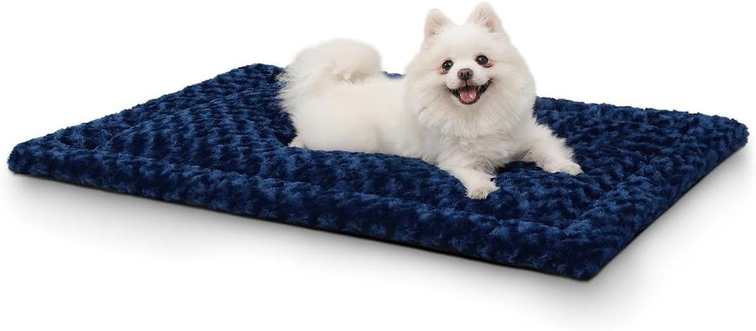 Washable Dog Bed Mat Dog Crate Pad Soft Fluffy Pet Kennel Beds Dog Sleeping Mattress for Large Jumbo Medium Small Dogs, 29 x 18 Inch, Blue