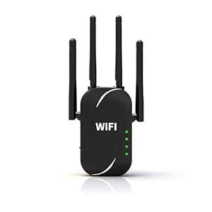 Uiuqekel GT300 WiFi Extender 300Mbps, WiFi Range Extender & Booster with 4 HighGain Antennas, 2.4GHz Signal Repeater with Ethernet Port, Covers Up to 50 Devices, Easy Setup for Home(Black)