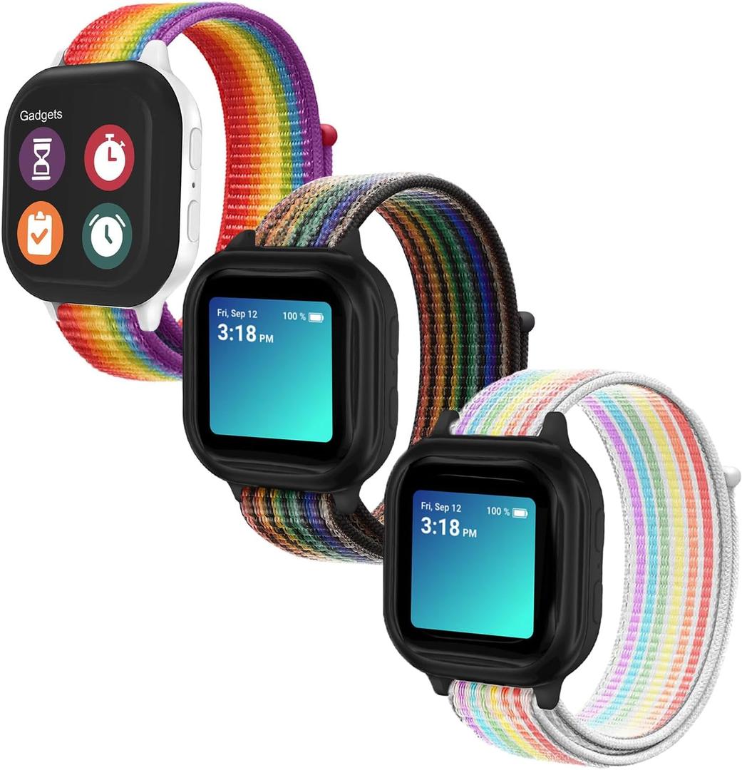 BlackPro 3 Pack Compatible with Gizmo Watch 3 2 1 /GabbWatch 3 3e 2 1 Band Replacement, 20mm Breathable Nylon Loop Kids Watch Band with Quick Release Pins for Kids Girls Boys