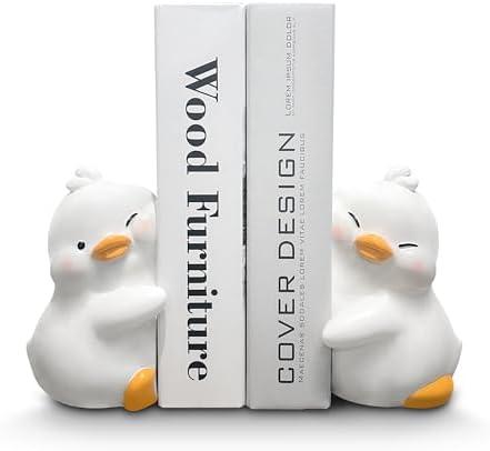 HINUGO Cute Duck Bookends Decoration, Book Ends for Heavy Books, Book Holders for Shelves in Home Office Children’s Rooms Desk Bookshelf
