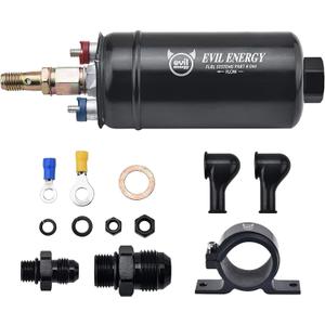 EVIL ENERGY External Inline Fuel Pump Electric 300LPH High Flow 12V with 60MM Bracket Clamp Black