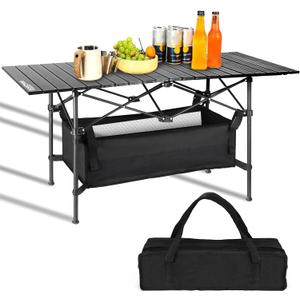 Folding Camping Tables that Fold Up Lightweight,Aluminum Roll Up Camping Table for 4-6 Person Camp Table with Large Storage and Carrying Bag for Outdoor, Picnic, Backyards, BBQ, Beach, 220 Lbs